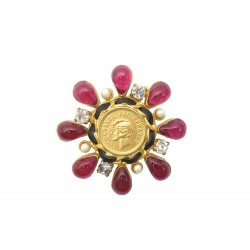 VINTAGE BROCHE CHANEL 1995 MEDAILLON PORTRAIT COCO PATE DE VERRE PERLES BROOCH