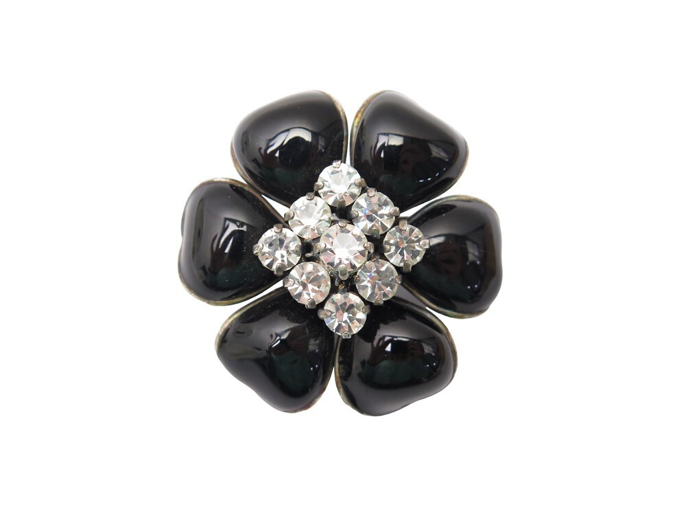 Broche Vintage Camélia En Pâte De Verre Noir - Neuf Sans Emballage - Bijou Fantaisie