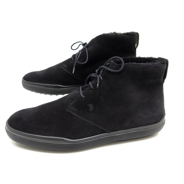 NEUF CHAUSSURES TOD'S 8.5 42.5 BOTTINES FOURREES VEAU VELOURS NOIR BOOTS 655€
