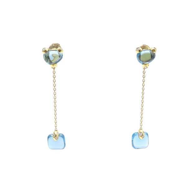 BOUCLES D'OREILLES POMELLATO SASSI TOPAZE OR JAUNE 18K DIAMANTS EARRINGS 6280€