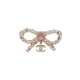 NEUF BROCHE CHANEL NOEUD LOGO CC ET STRASS ROSE METAL DORE BOW NEW BROOCH 750€