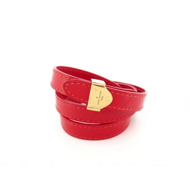 BRACELET LOUIS VUITTON BRASSERIE DOUBLE TOUR M6741 CUIR VERNIS ROUGE BANGLE 350€