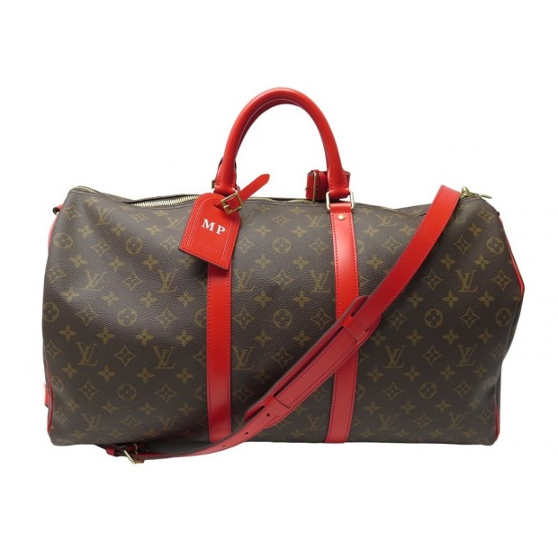 SAC DE VOYAGE LOUIS VUITTON KEEPALL 50 BANDOULIERE MONOGRAM CUIR ROUGE BAG 2350€