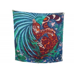 FOULARD HERMES JAGUAR QUETZAL 100S08H003168S SOIE CARRE 90CM SHIRLEY SCARF SILK