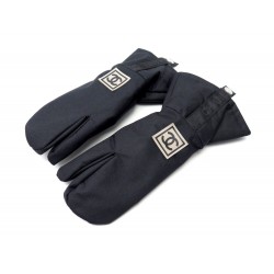 NEUF VINTAGE GANTS DE SKI CHANEL MOUFLES LOGO CC 40 M EN POLYESTER NOIR GLOVES