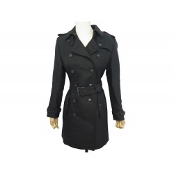 MANTEAU BURBERRY BRIT IMPERMEABLE CEINTURE 38 COTON NOIR BLACK TRENCH COAT 2150€