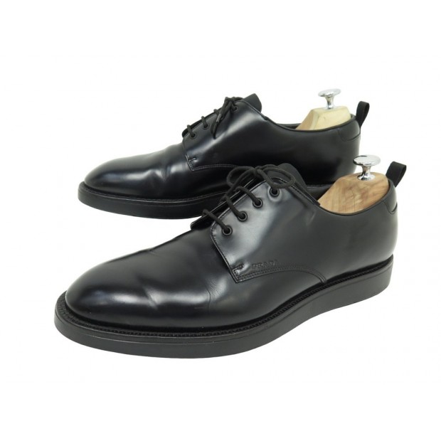 CHAUSSURES PRADA DERBY EN CUIR BROSSE NOIR 8.5 42.5 BLACK LEATHER SHOES 910€