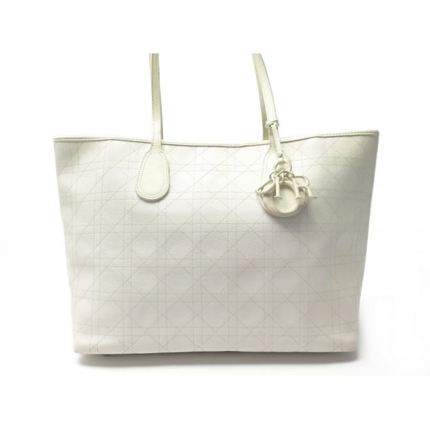 SAC A MAIN CHRISTIAN DIOR PANAREA TOTE EN TOILE CANNAGE BLANC CANVAS HANDBAG