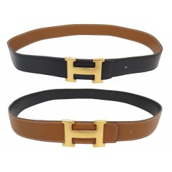 CEINTURE HERMES BOUCLE H 32MM CUIR REVERSIBLE 85 BOX NOIR EPSOM GOLD BELT 755€