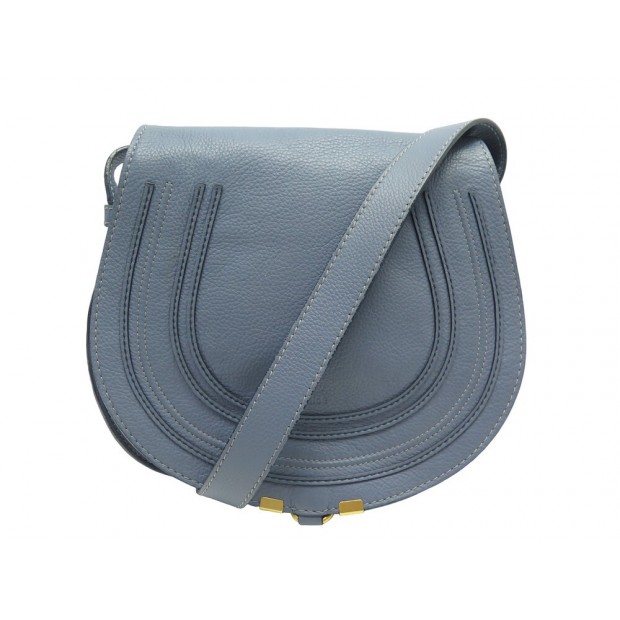 SAC A MAIN CHLOE MARCIE MEDIUM BANDOULIERE CUIR GRAINE BLEU HAND BAG PURSE 1490€