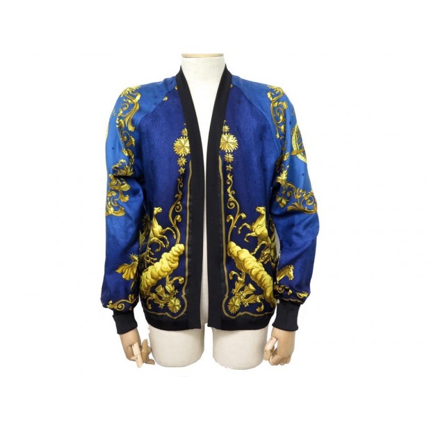 GILET HERMES COSMOS M 38 VESTE EN SOIE BLEU FOULARD LEDOUX SILK JACKET 2400€