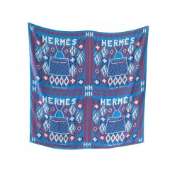 FOULARD HERMES KELLY EN PERLES CARRE 140 CM EN SOIE BLEU BLUE SILK SCARF 705€