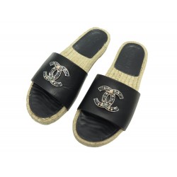 CHAUSSURES CHANEL MULES LOGO CC ESPADRILLES G32607 39.5 EN CUIR NOIR SHOES 950€