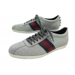 CHAUSSURES GUCCI BASKETS WEB STUDS 419544 39 TOILE ARGENTEES SNEAKERS SHOES 670€