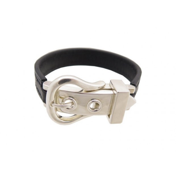 NEUF BRACELET HERMES CEINTURE TAILLE S EN CUIR NOIR & BOUCLE ARGENT MASSIF 600€