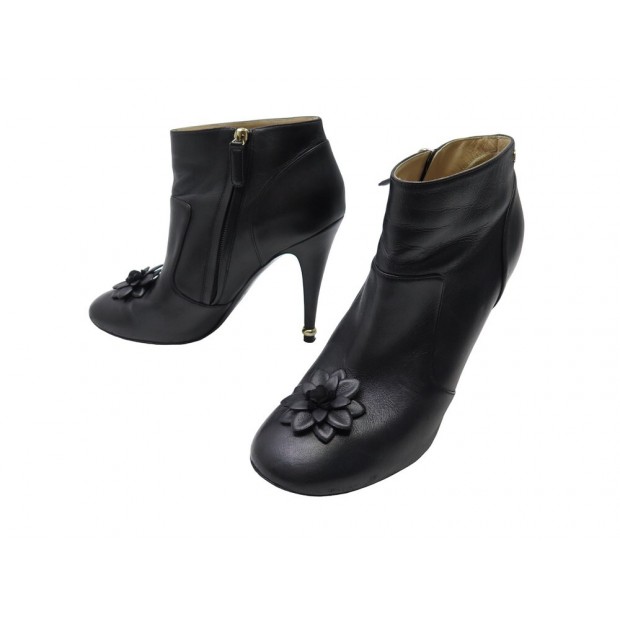 CHAUSSURES CHANEL BOTTINES CAMELIA G30999 39.5 EN CUIR NOIR + BOITE SHOES 1400€