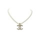 NEUF COLLIER CHANEL LOGO CC & PERLES METAL 35/45 CM STRASS PEARL NECKLACE 1290€