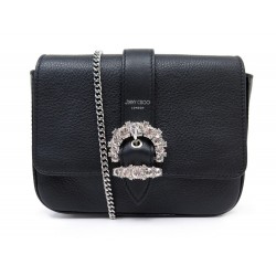 NEUF SAC A MAIN JIMMY CHOO CHERI BANDOULIERE CUIR GRAINE NOIR NEW HANDBAG 675€