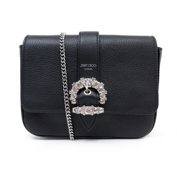 NEUF SAC A MAIN JIMMY CHOO CHERI BANDOULIERE CUIR GRAINE NOIR NEW HANDBAG 675€