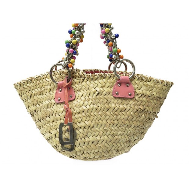 SAC A MAIN DOLCE & GABBANA PANIER ANSE PERLES MUTLICOLORES RAPHIA HAND BAG 995€