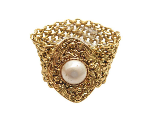 bracelet chanel 1990 manchette chaine 17 cm en