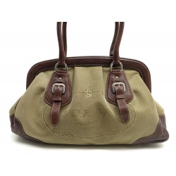  SAC A MAIN PRADA BOWLING TOTE 38 CM TOILE & CUIR BEIGE HAND BAG 