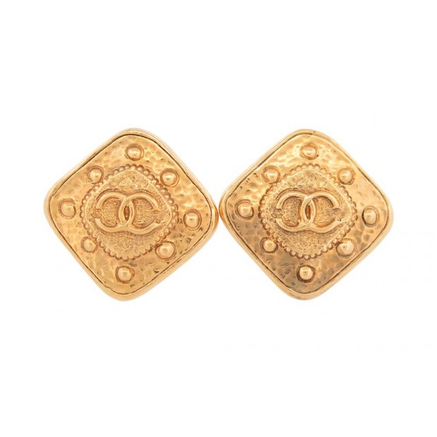 VINTAGE BOUCLES D'OREILLES CHANEL LOGO CC LOSANGES CLIPS 1994 EN METAL EARRINGS