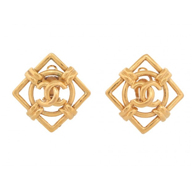 VINTAGE BOUCLES D'OREILLES CHANEL LOGO CC LOSANGES DE CASTELLANE 1990 EARRINGS