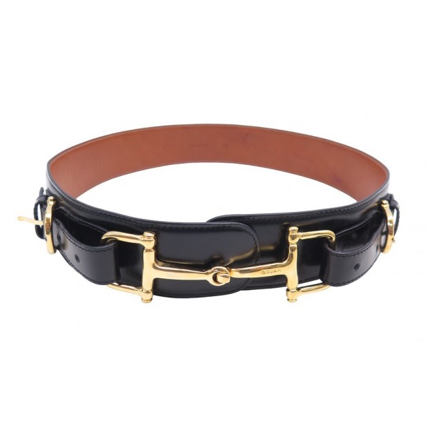 VINTAGE CEINTURE CELINE MORS DORE 75 CUIR NOIR BLACK LEATHER HORSEBIT BELT 520€