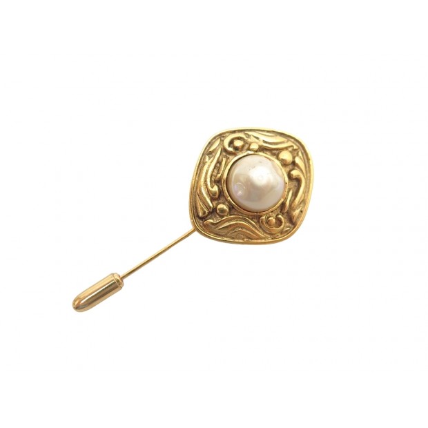 VINTAGE BROCHE CHANEL BAROQUE PERLE EN METAL DORE 1990 GOLDEN STEEL PINS BROOCH