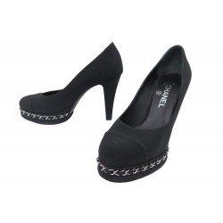 CHAUSSURES CHANEL CHAINE LOGO CC G29068 38 ESCARPINS NOIR + BOITE SHOES 1400€