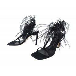 CHAUSSURES SERGIO ROSSI SR SOFIA 37.5 SANDALES DAIM PLUMES NOIR BOITE SHOES 695€