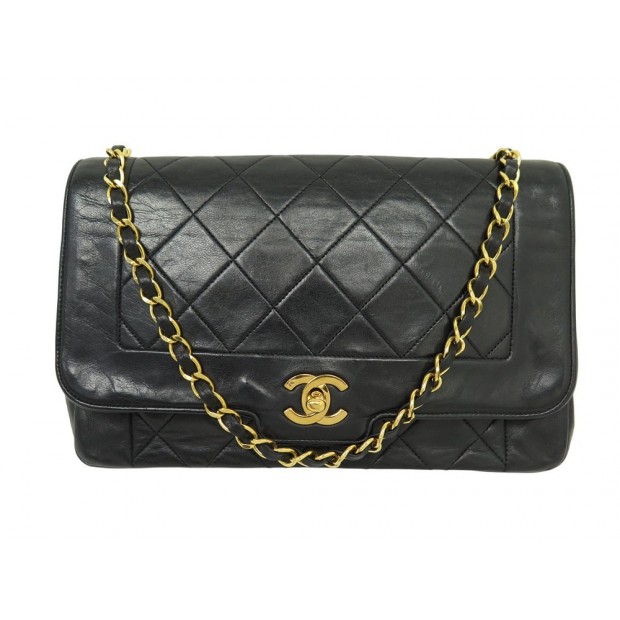 VINTAGE SAC A MAIN CHANEL DIANA EN CUIR MATELASSE NOIR BANDOULIERE HANDBAG 8000€