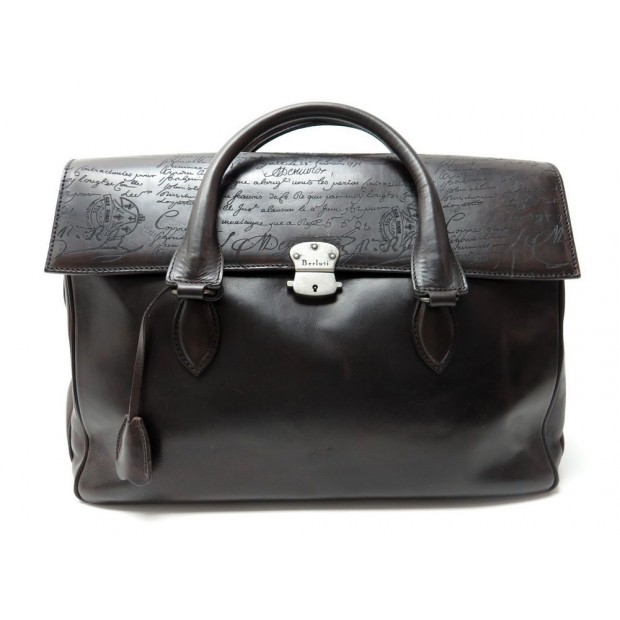 SAC CARTABLE BERLUTI E'MIO E CHIUSO SACOCHE CUIR MARRON SCRITTO BRIEFCASE 2950€