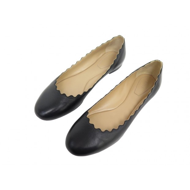 NEUF CHAUSSURES CHLOE BALLERINES LAUREN CHC16A16075001 37.5 CUIR NOIR SHOES 490€