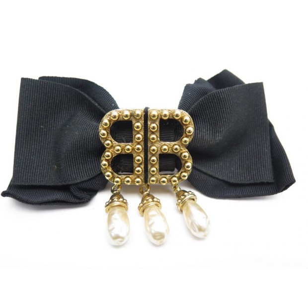 BARRETTE CHEVEUX BALENCIAGA NOEUD ET PERLES NOIR & DORE + BOITE BLACK HAIR CLIP