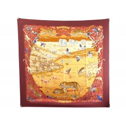 NEUF FOULARD HERMES LA TREVE DE L'EAU PAR ROBERT DALLET SOIE MARRON SCARF 495€