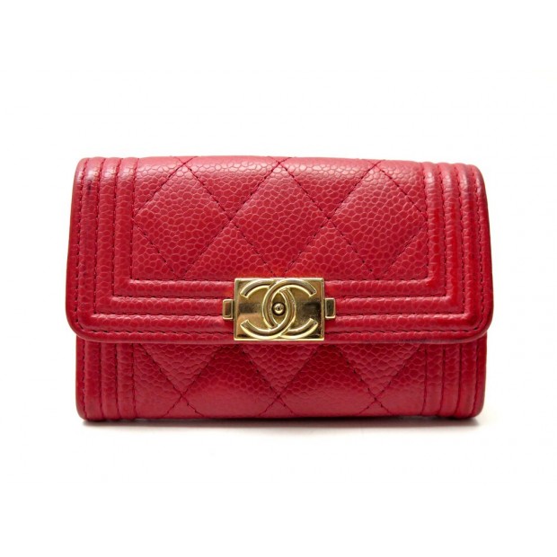 PORTE CARTE CHANEL BOY PORTE MONNAIE CUIR CAVIAR ROUGE RED LEATHER WALLET 690€