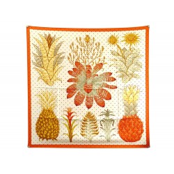 NEUF FOULARD HERMES INDEX BROMELIACEAE H003801S KATIE SCOTT EN SOIE ORANGE 495€