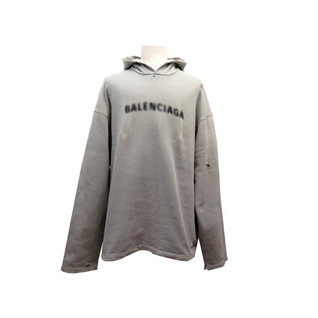 PULL BALENCIAGA SWEAT A CAPUCHE LOGO HOODIE UNIFIT 661711 XS GRIS EFFET USE 895€