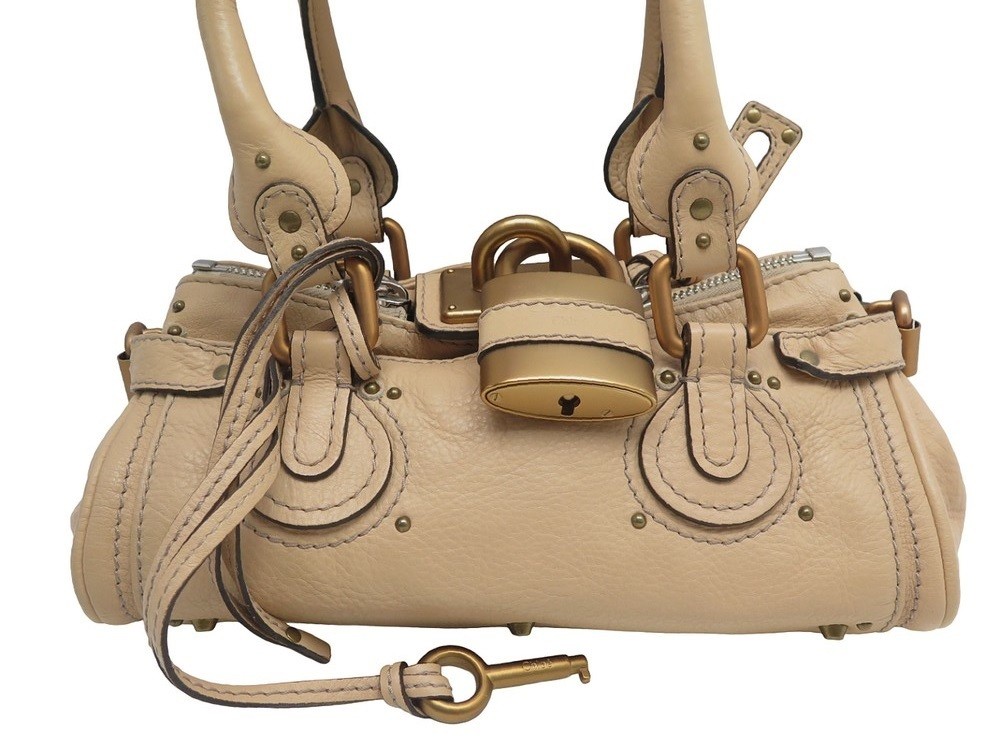 sac a main chloe paddington pm en cuir beige leather