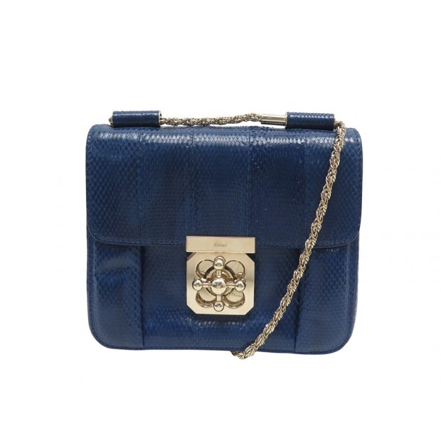 SAC A MAIN CHLOE ELSIE SMALL EN CUIR PYTHON BLEU BANDOULIERE HANDBAG PURSE 1895€