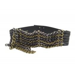 CEINTURE LANVIN LARGE CUIR ET CHAINES MULTIRANGS 65 BLACK LEATHER BELT 1100€