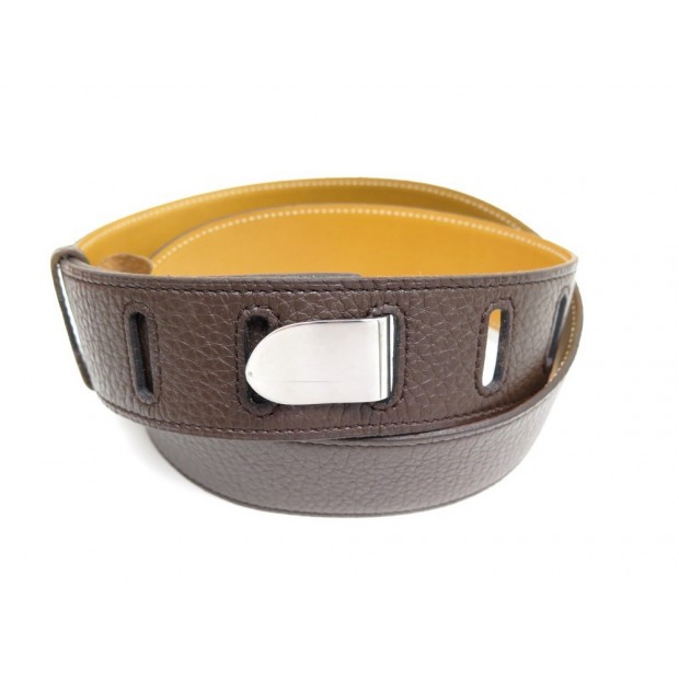 CEINTURE HERMES T 90 EN CUIR TOGO MARRON BOUCLE ACIER PALLADIE LEATHER BELT 600€