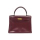 VINTAGE SAC A MAIN HERMES KELLY 28 RETOURNE EN CUIR BOX BORDEAUX ROUGE HAND BAG