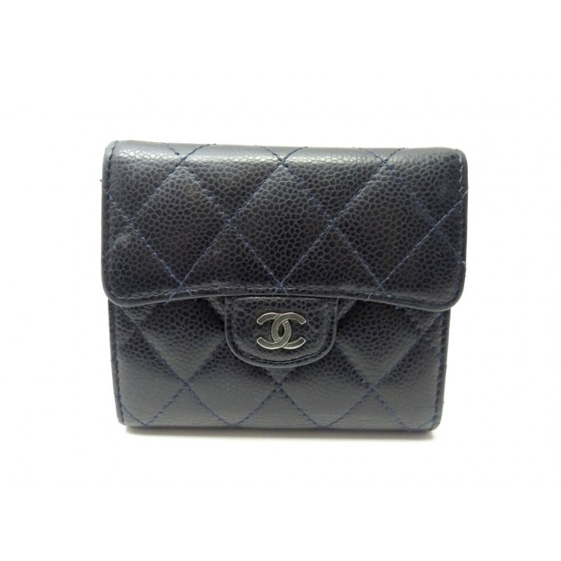 PORTEFEUILLE CHANEL TIMELESS PORTE MONNAIE CUIR CAVIAR BLEU + BOITE WALLET 970€