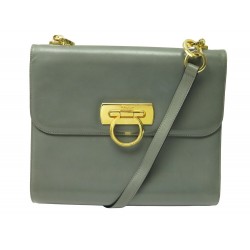 VINTAGE SAC A MAIN FERRAGAMO GANCINI BANDOULIERE CUIR GRIS LEATHER HANDBAG 2200€