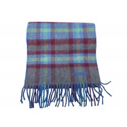 NEUF ECHARPE HERMES MOTIF TARTAN A FRANGES CACHEMIRE GRIS BLEU 160CM SCARF 900€