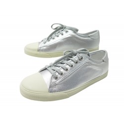 NEUF CHAUSSURES CELINE BASKETS BLANK 400A10 39 TOILE CUIR ARGENTE SNEAKERS 450€
