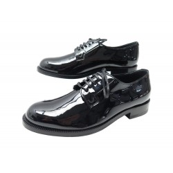 NEUF CHAUSSURES CELINE DERBY 39.5 CUIR VERNI NOIR + BOITE + POCHON SHOES 790€